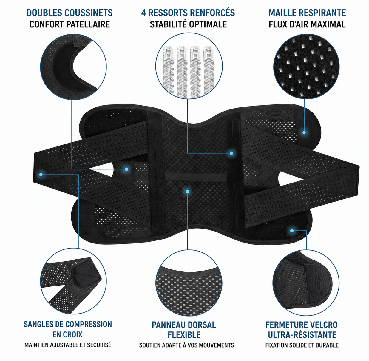 Genouillère de compression Flexora Pro, tissu respirant et ouverture rotulienne